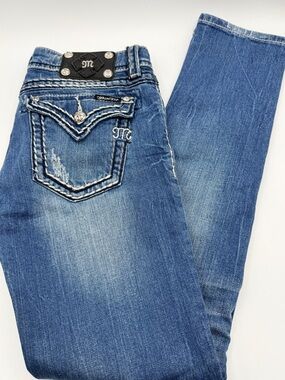 Miss Me Medium Blue Embroidered Skinny Jeans